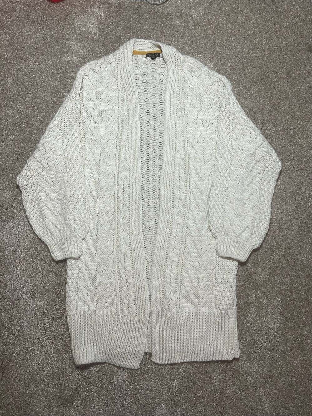 Topshop Cable Knit Open Front Cardigan US 6 Cream Chunky Sweater